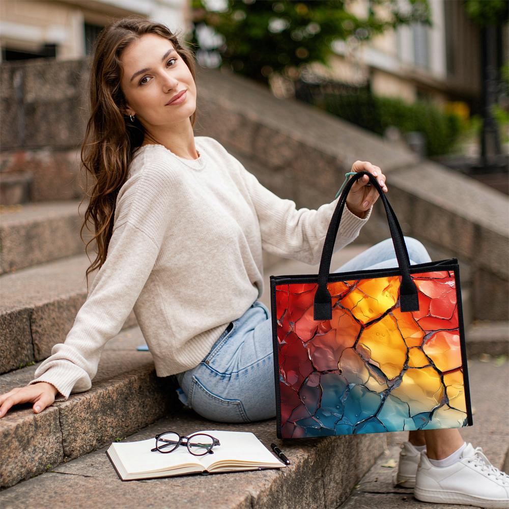 Colorful Crack Print Tote Bag Stylish Casual Large Capacity Handbag for Daily Use Shopping Travel