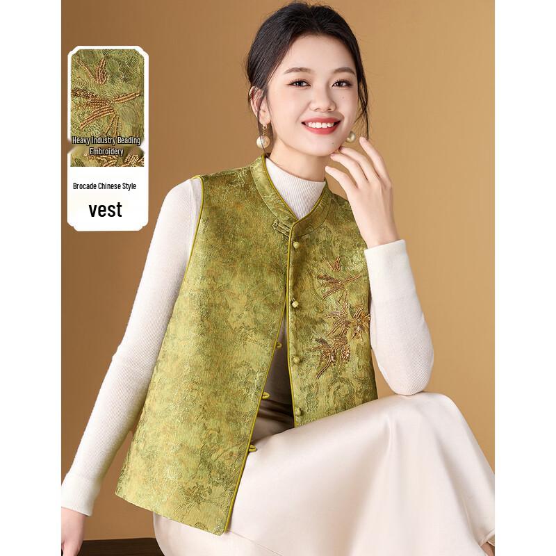 Women s Oriental Jacquard Embroidered Satin Vest M