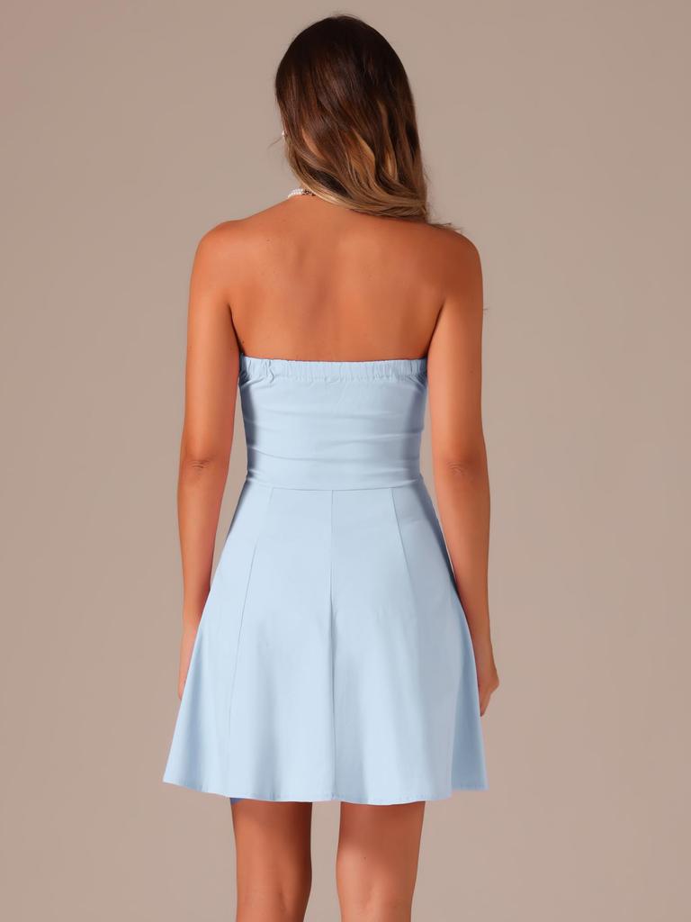 Allegra K Women's Christmas Party Dress, Mini Dress, A-Line, Sleeveless, Dance Costume, Sky Blue, Size L