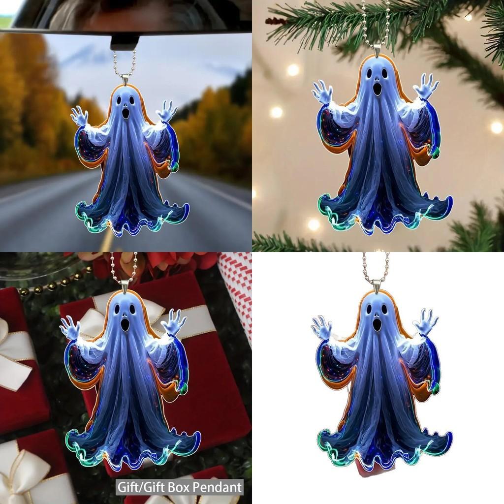Design Luminous Ghost Acrylic Car Pendant Halloween For Car Interior Decoration