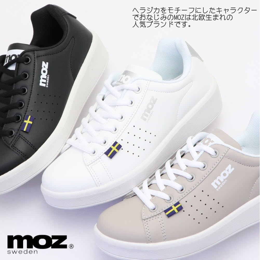 Mozu Platform Court Casual Size 19612 Women's Lace-Up Sneakers, White/Silver, 25.0cm, No.