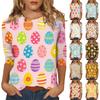 Ladies' Easter Cartoon Print Round Neck Seven Quarter Sleeve Top