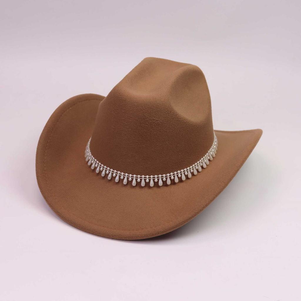 Western Cowboy Hat Imitation Pearl Lace Drop Chain Ornament Decorative Men's and Women's Party Holiday Jazz Hat