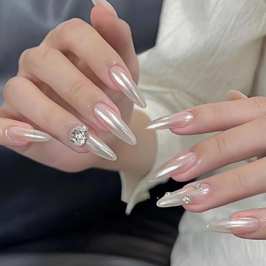 AUTAKI Aurora Nail Powder, White Mirror Powder, Aurora Powder, Mirror Nails, Pearl Nail Powder, Clear, Fashionable, Simple Design, Trendy, Nail Salon