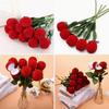 Red Velvet Rose Ring Box Simulation Flower with Leaves Valentine's Day Rose Ring Gimmick Romantic Rose to Ring Box
