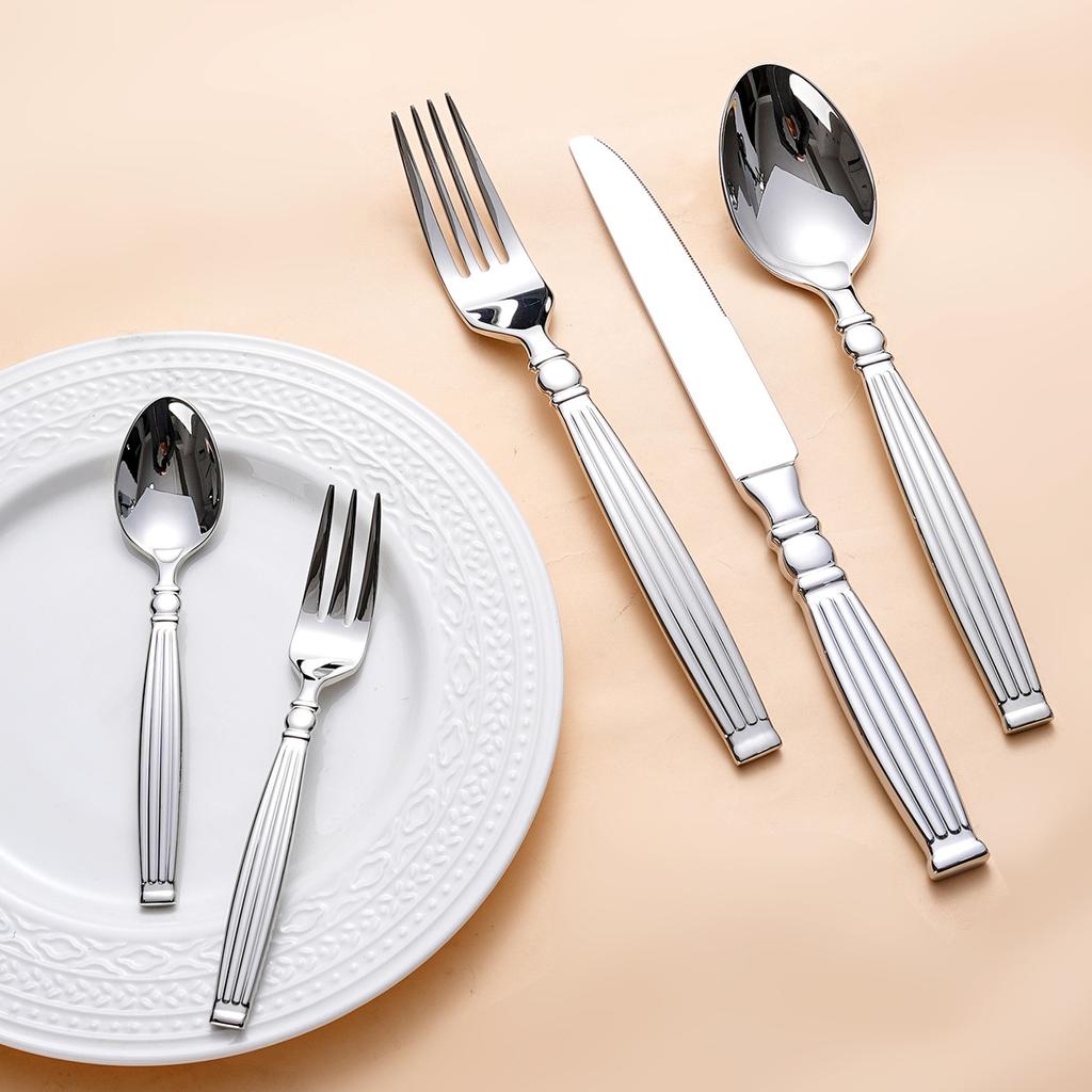 roman column Western Silver Cutlery Set Elegant Striped Handle Tableware Stainless Steel 304 Knife Fork Spoon spoon and fork set