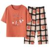 Pajamas Women's Summer, New Spring and Summer Short-sleeved Cute Loose Cropped Pants Loungewear Two-piece Set Summer