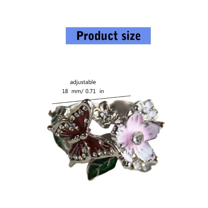 Fashion Butterfly Adjustable Rings Opening Rings Flower Finger Open Rings Alloy Texture Suitable for Various Occasion