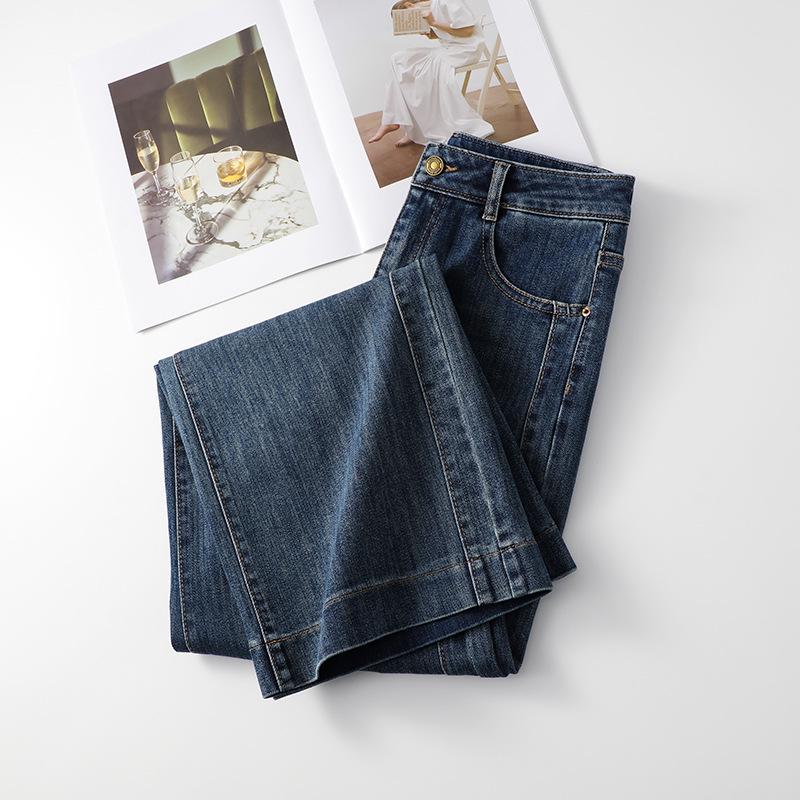 Women's 2025 New Spring High-Waist Dark Blue Retro Straight-Leg Jeans