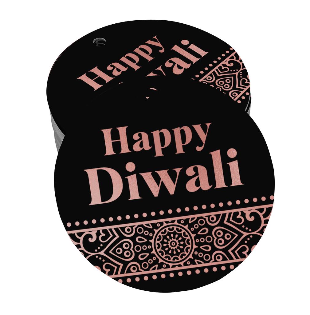 Inkdotpot 100 Pack Happy Diwali Favor Paper Tag Craft Real Gold Foil Hang