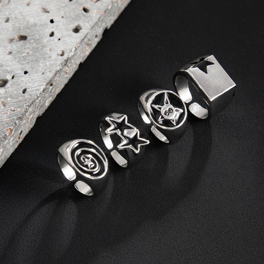 4pcs Irregular Design Geometric Open End Rings Punk Couple Rings  Hiphop Style