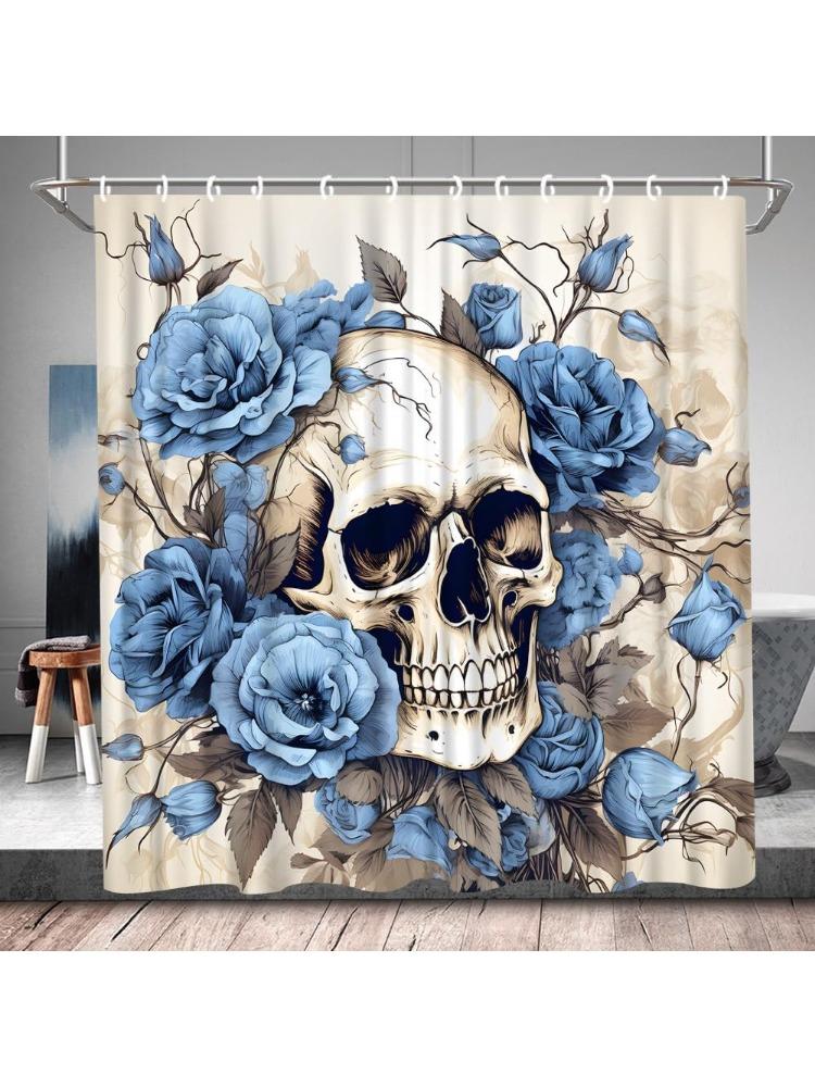 

Череп Цветочная Шторка для Душа Хэллоуин Готический Скелет Синяя Роза Цветок День Всех Святых Дом Винтаж Мода Осенний Декор Ткань 90x180CM