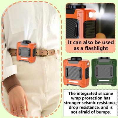 5000mah Waist-hanging Fan, Portable Small Conditioner, Outdoor Fan, Construction Camping Flashlight, Long Battery Life