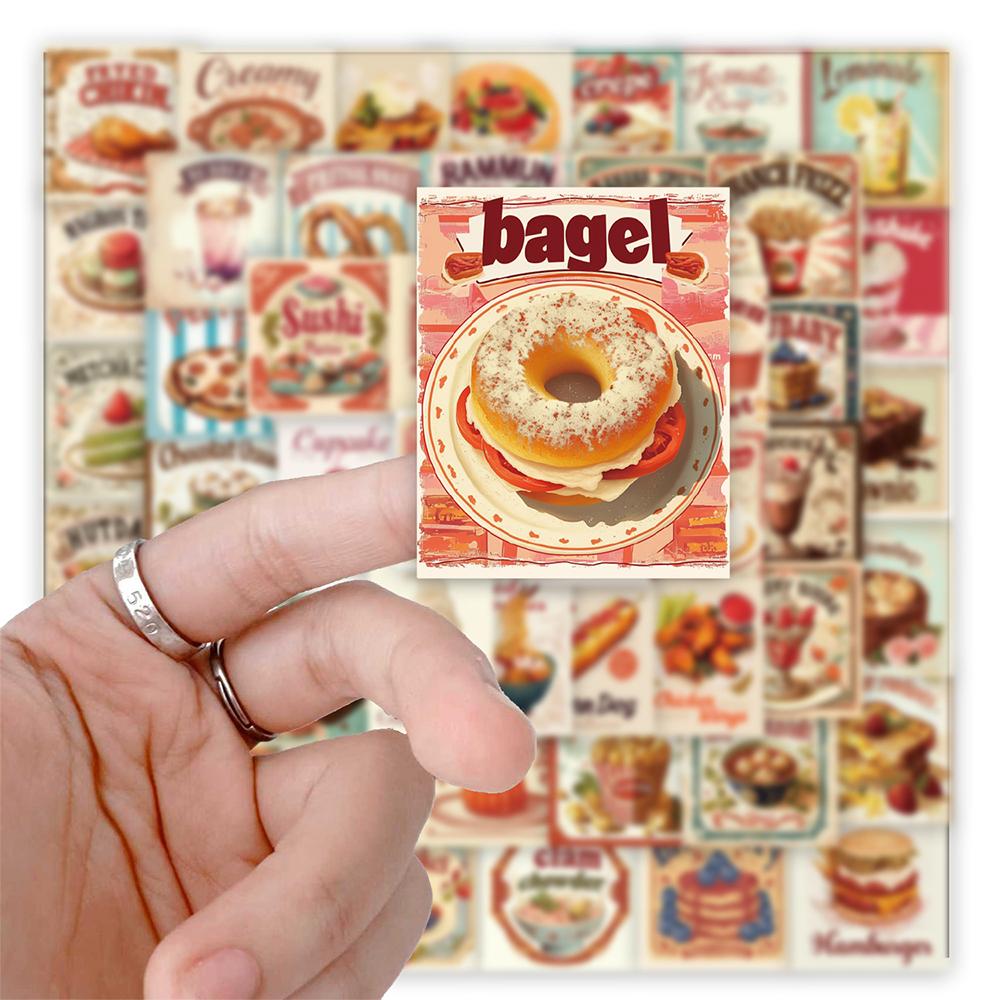 10/30/50pcs Retro Food Cake Noodle Cartoon Stickers Aesthetic Decals Waterproof DIY Fridge Laptop Vintage Decoration Sticker