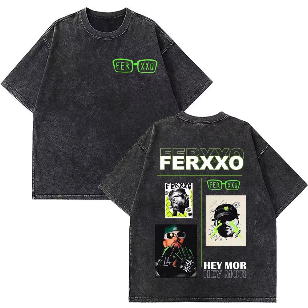 Rapper Feid Ferxxo Tour Print Vintage Washed Tshirts Men Women Fashion Hiphop Casual Loose Oversized Tshirt Fan Gifts Top