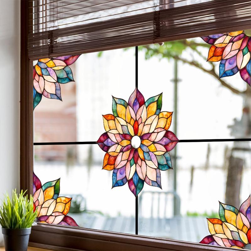 1pc Transparent Rainbow Flower Glass Sticker Self Adhesive Window Cling Film for Living Room Bedroom Office Balcony Home Decor