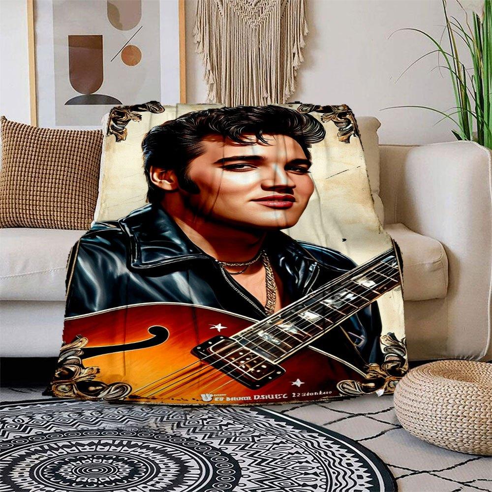 

Elvis Presley Guitar Art Print: Iconic Music Legend Poster Blanket Flannel Throw Blanket for Sofa, Bed, Travel, Camping, Office, Couch, Cha 150x180cm