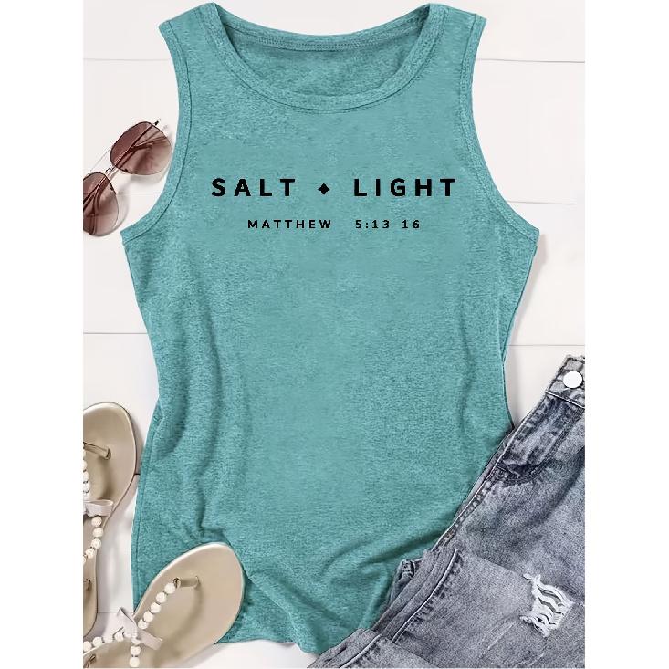 Elegant Vest for Women Salt & Light Biblical Verse Print Casual Loose Summer Vest Fashionable and elegant tops for commuting, vacation, and everyday