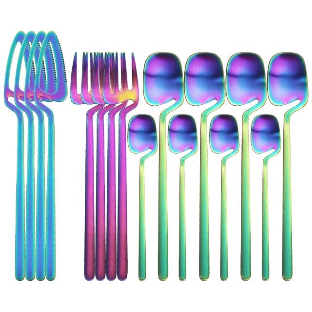 16 шт., набор столовых приборов, ножи, вилка, кофейная ложка, набор столовой посуды, набор столовых приборов из нержавеющей стали 18/10, набор столовых приборов для вечеринки, дома, набор столовых приборов разноцветный