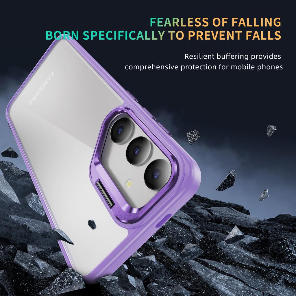 For Samsung Galaxy S25 Case Lens Frame Kickstand TPU+Acrylic Protective Phone Cover