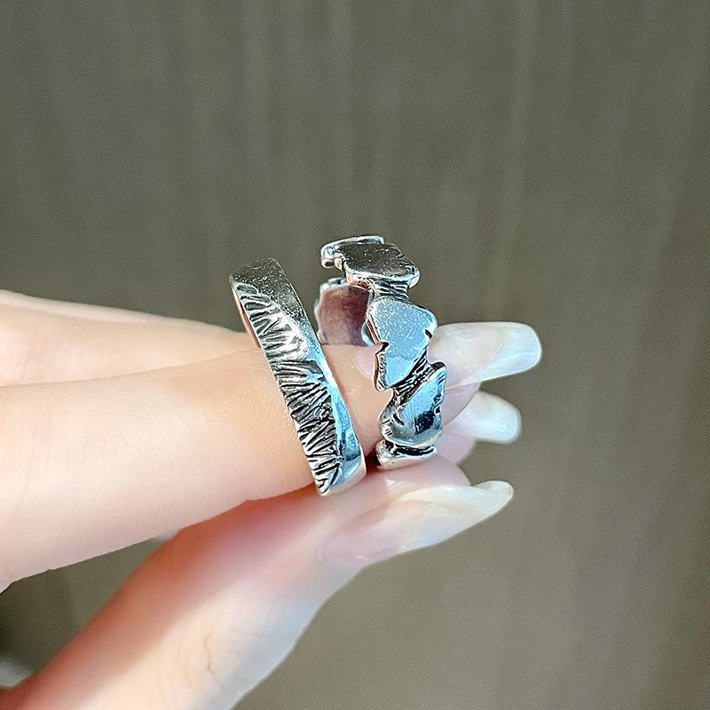 Simple Irregular Stacking, Personalized Noise Pattern Opening Ring, Men'S Trendy Cool Retro Hip-Hop Index Finger Ring