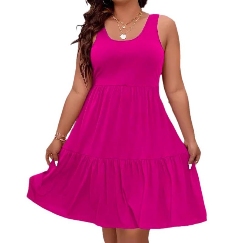 Spring and Summer Large Size Loose A-line Dress Women's Clothing Casual Commuter Sundress Solid Color Fashion Elegant Sleeveless Party Cake Dress