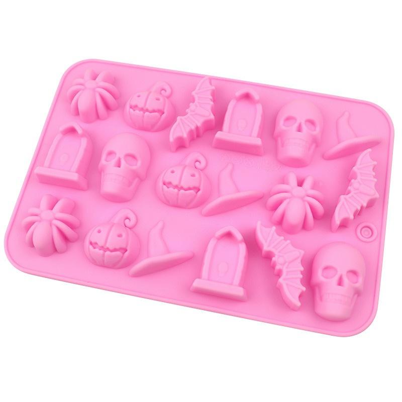 18 Cavities Halloween Scary Silicone Mold Skull Bat Pumpkin Spider Tombstone Fondant Chcolate Baking Mould Cake Decorating