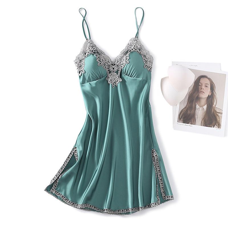 Women's Silk V-Neck Lace Trim Pajama Camisole Nightgown