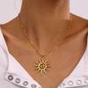 Fashion Vintage Chic Sun Shaped Pendant Necklace Stainless Steel Earrings Statement Golden Fashion Jewlery Accessories Gift