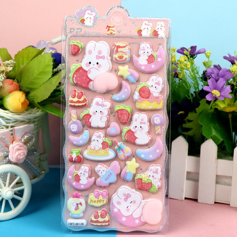 Cute Cartoon 3D Bubble Stickers - Bear, Rabbit, Panda Designs for Kids' Journal Decoration & Kindergarten Reward Stickers