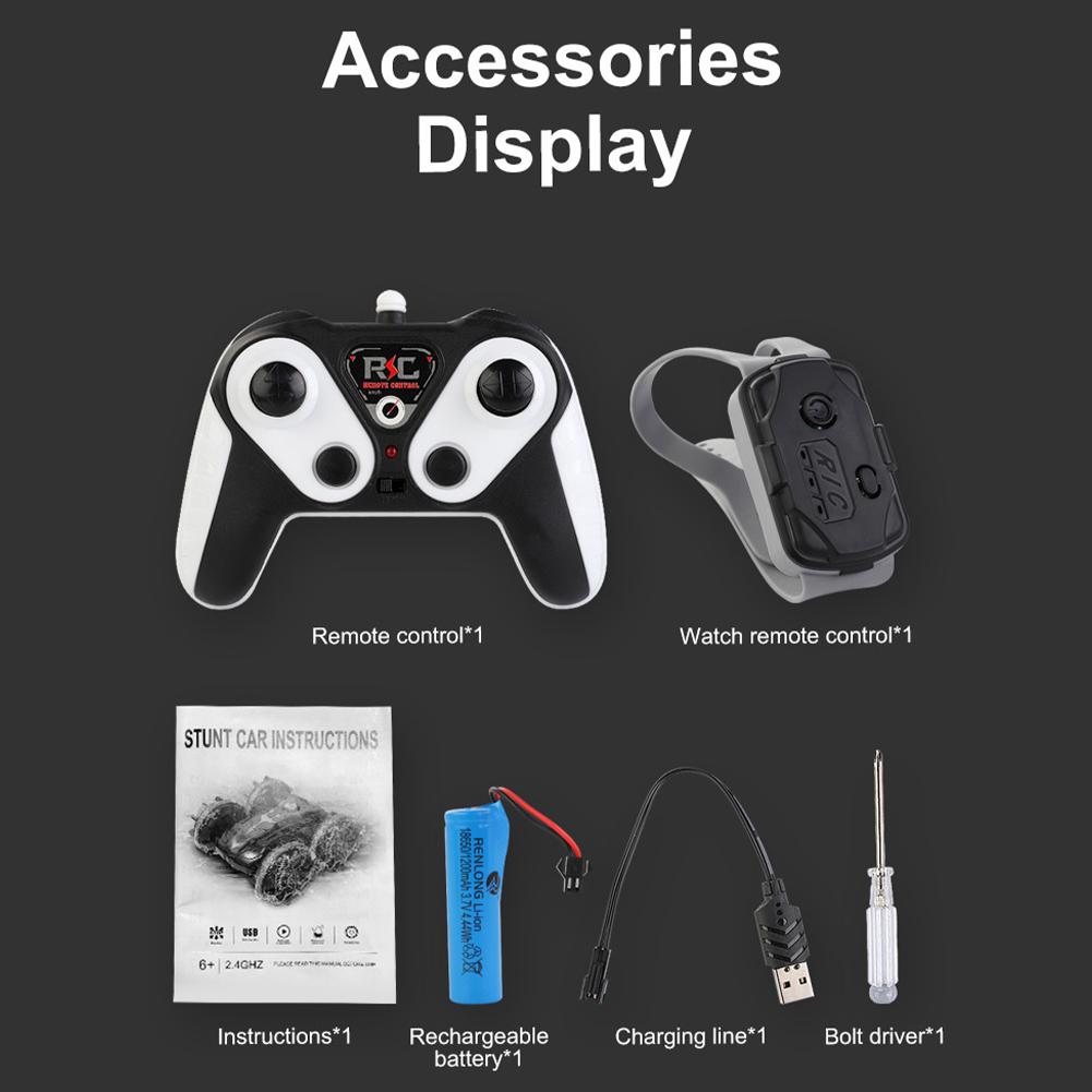 2.4G Amphibious Remote Control Car 4WD RC Stunt Car With LED Lights Double Sided Flips Rotating RC Boat Toy Gifts For Kids