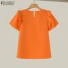 ZANZEA Women Summer Ruffled Layered Round Neck Short Sleeve Blouses