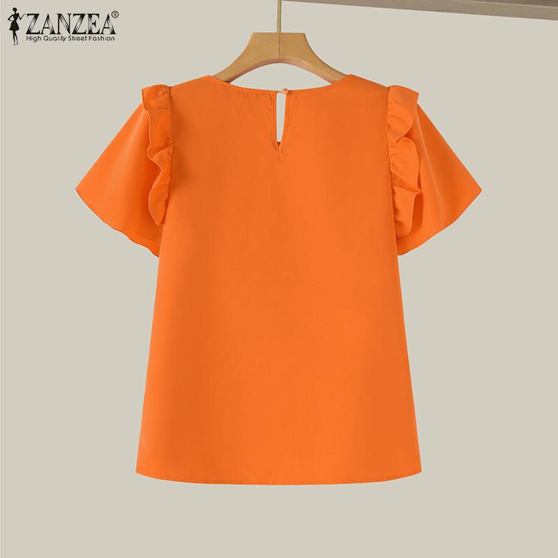 ZANZEA Women Summer Ruffled Layered Round Neck Short Sleeve Blouses