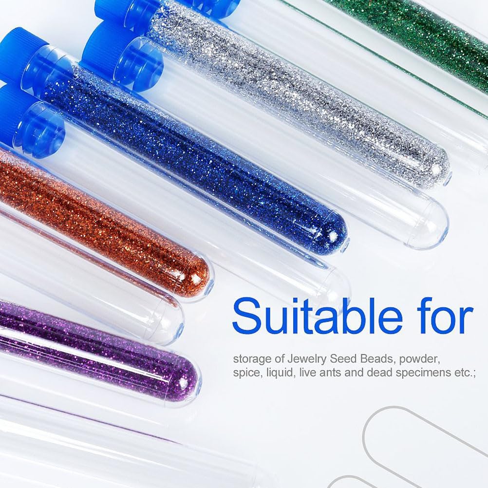 Iplusmile 50 wissenschaftliche Kunststoff-Reagenzgläser mit Deckel, 16 mm x 100 mm, Breite klare Kunststoffbehälter, Auslaufsicher, für Lagerung und wissenschaftliche Experimente