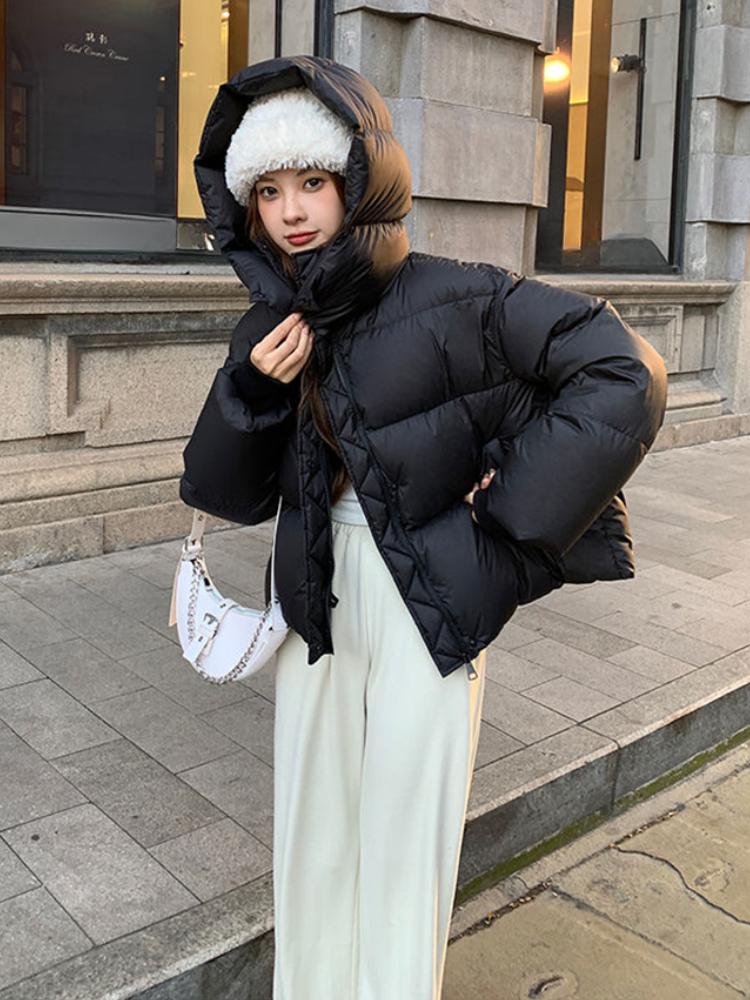 New Winter Sweet Down Cotton Jacket Women Fashion Coat Ladies Hooded Outwear Parkas Thick Cotton Padded Streetwear Overcoat 2024