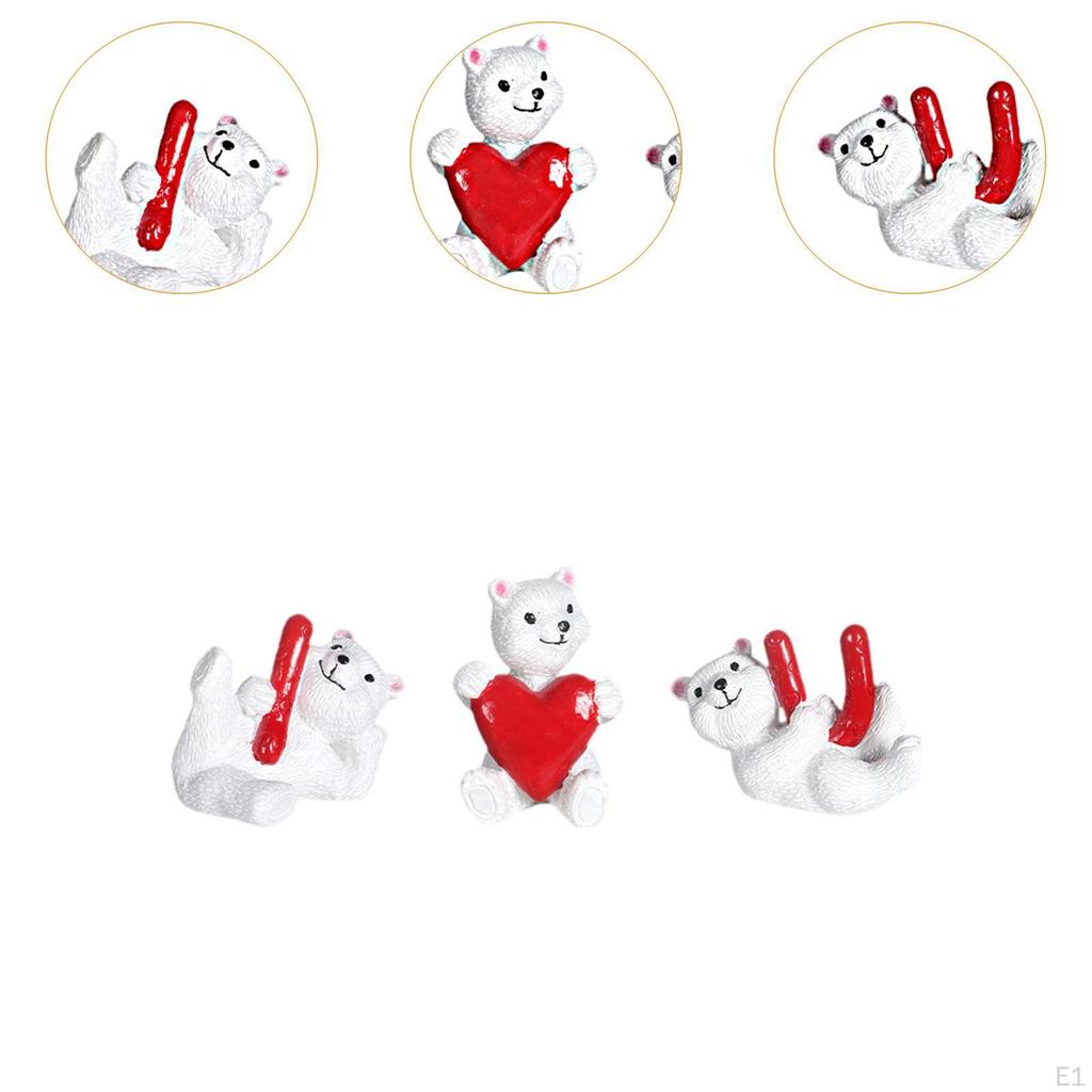 3 Pieces White Bear Figurines Table Top Decors Wedding Gift Romantic Lovely Statues for
