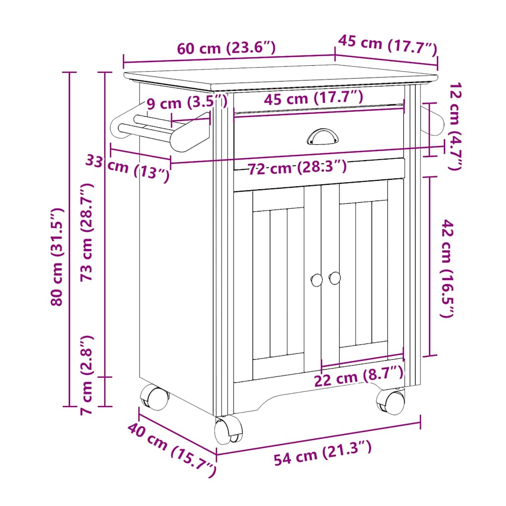 Kitchen Trolley BODO White 72 x 45 x 80 cm