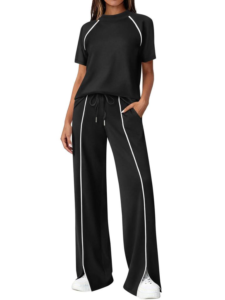 2026 Women's Round Neck Ribbed Casual Hoodie and Pants Set