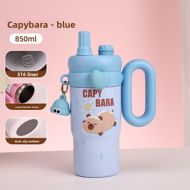 Capybara Cartoon Isolierter Becher mit Griff und Strohhalm für Reisen und den Heimgebrauch