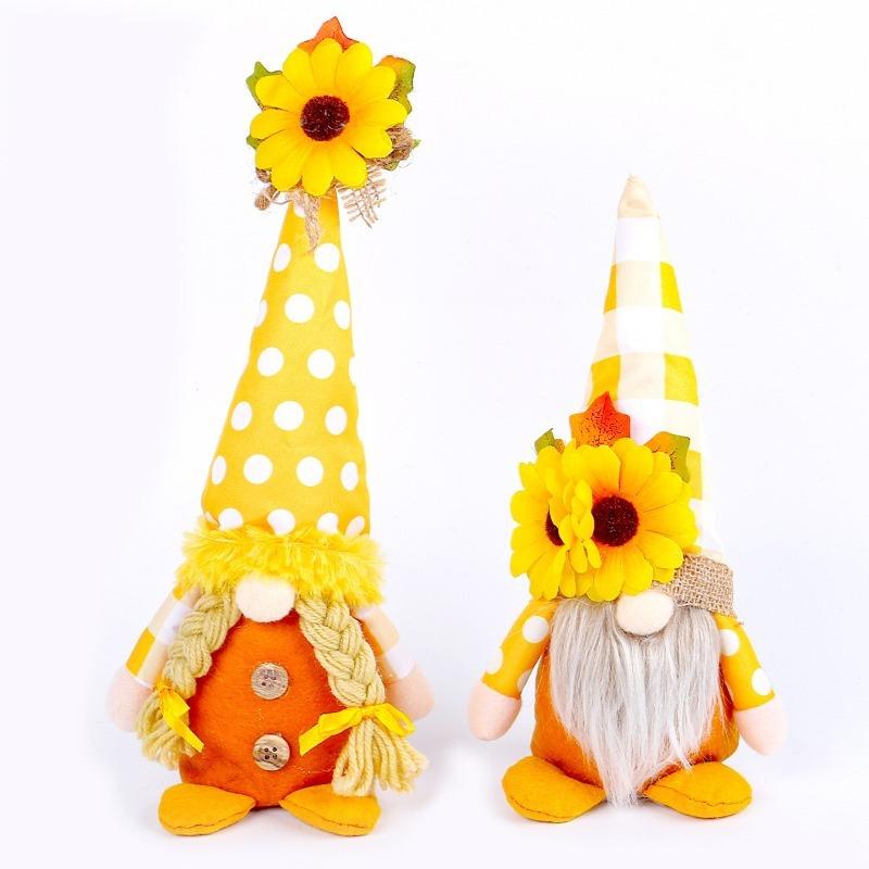 1Pcs Sunflower Couple Rudolf Doll Standing Decor Faceless Figure Autumn Ornament Family Atmosphere Ornament Cute