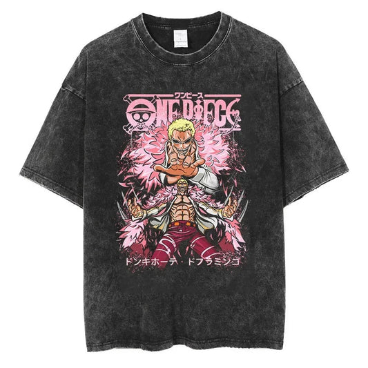 Japanese Anime One Piece Retro Washed Tshirt Men and Women Summer Harajuku YK Clothing Round Neck Short Sleeved Tshirt Unisex