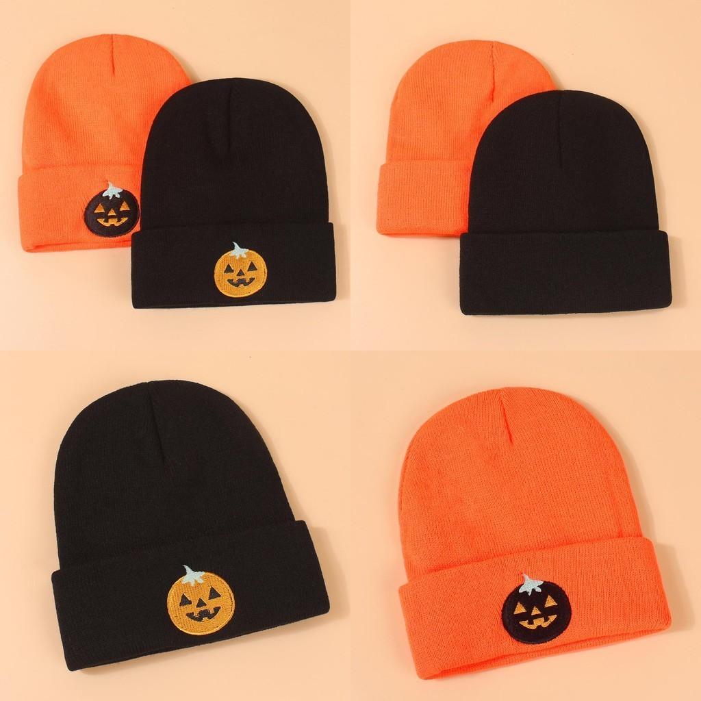 2023 New Halloween Hat Winter Ins Knitted Wool Hat Pumpkin Ghost Face Hat Female