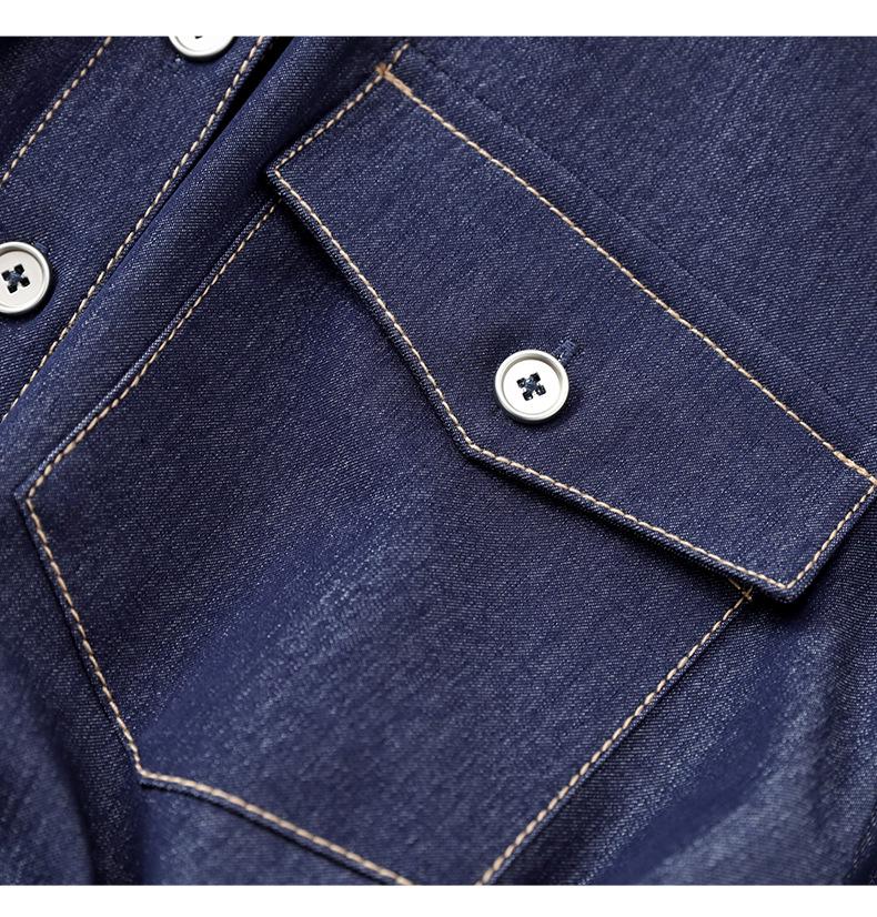 Women's Blue Denim Waist-Slimming Workwear Shirt Dress - Spring Fashion