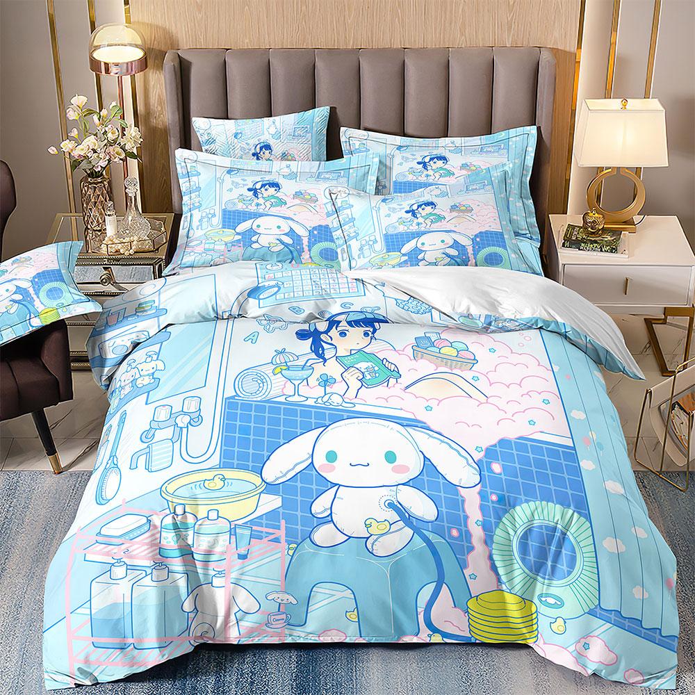 Niedliche Cinnamoroll Bettwäschesets Steppdecke Bettbezug Bettdecke Bettbezug Kissenbezug 2-3-teilige Sets Teenager Kindergeschenke