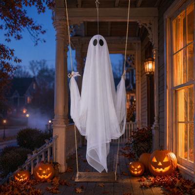 Halloween Ghost Decoration Large Hanging Swing Ghost with LED String Lights Battery Powered