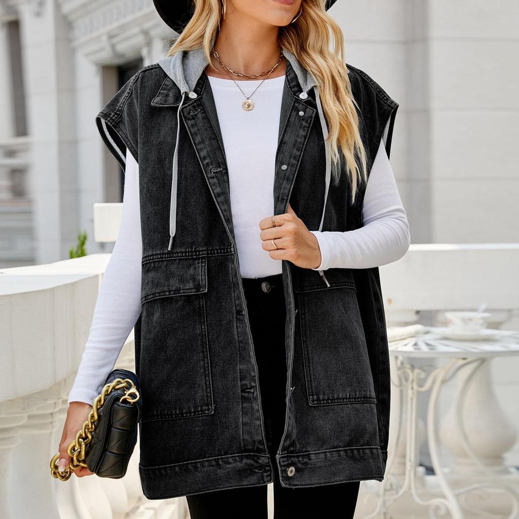 Dames Casual Losse Vintage Denim Vest Capuchon Jas