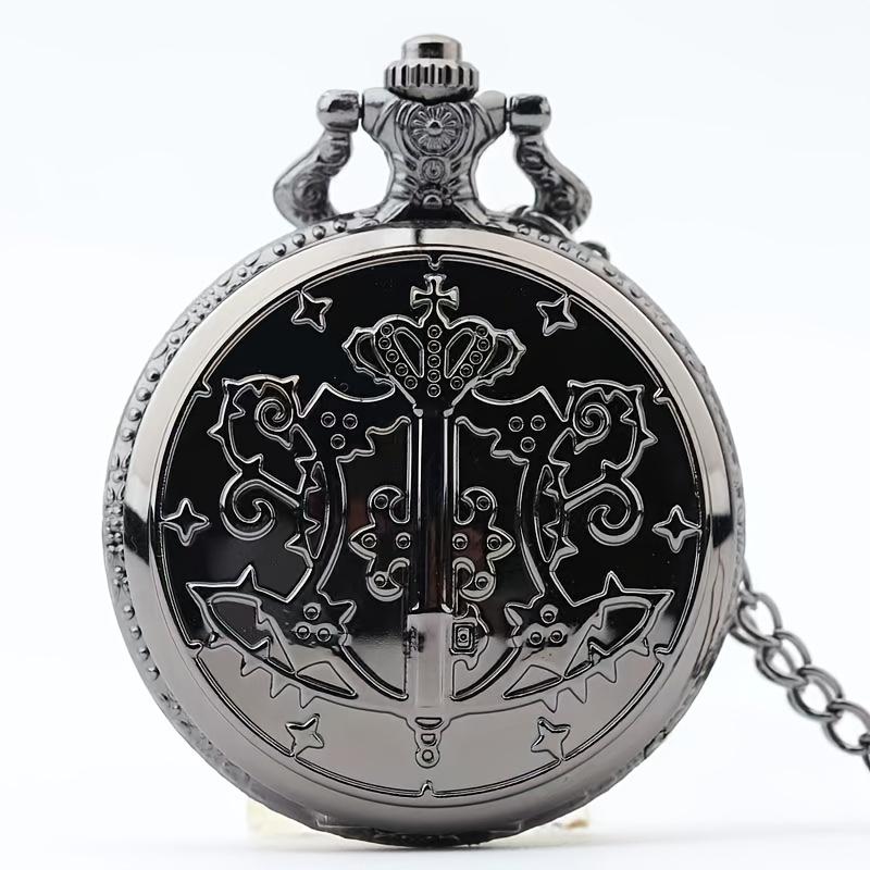 

Black Deacon pocket watch anime pocket watch necklace watch dial fashionable quartz watch flip Roman чорний