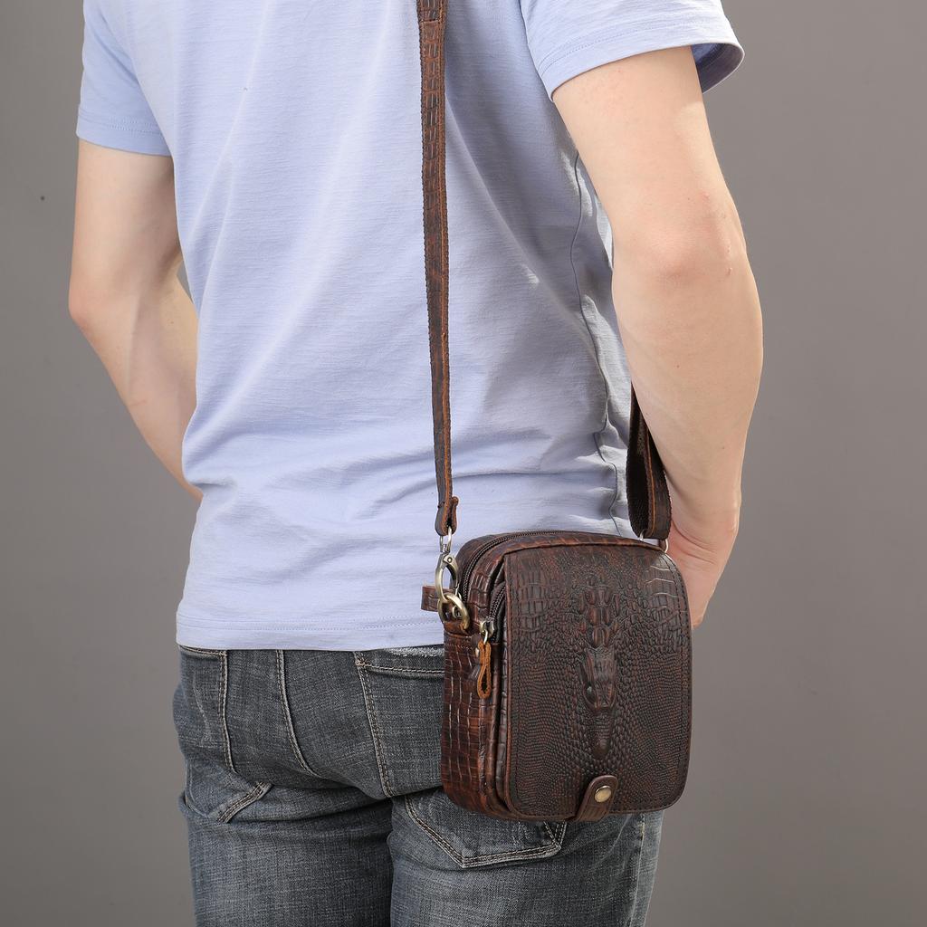 Fashionable Business Men's Bag New Top Layer Cowhide Personalized Diagonal Cross Men's Bag Crocodile Pattern Shoulder Bag