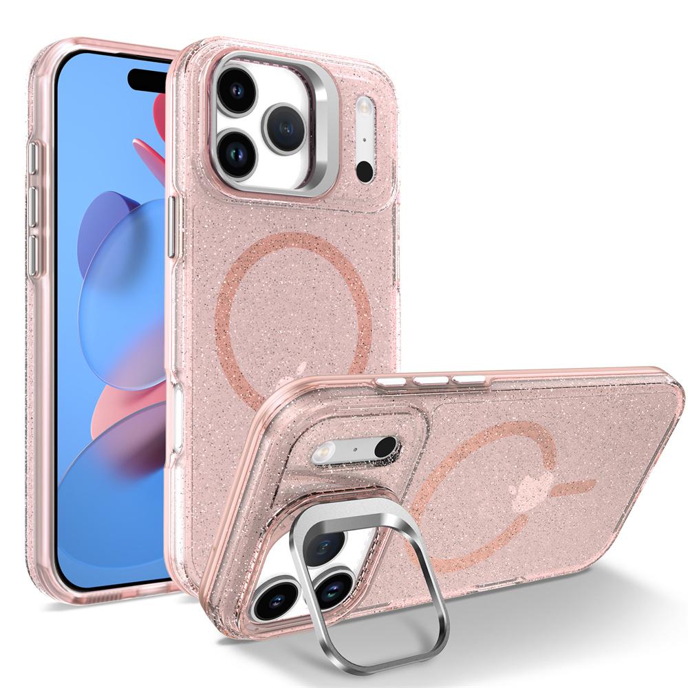 Luxury Bling Glitter For Magsafe Magnetic Case for iPhone 17 Air 17 Pro Max 16 Plus 15 14 13 12 11 Metal Lens Stand Clear Cover