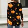 Women's Casual Halloween Print V Neck Button Front Three Quarter Sleeve T Shirt Top Lightweight Comfortable Fall Shirt